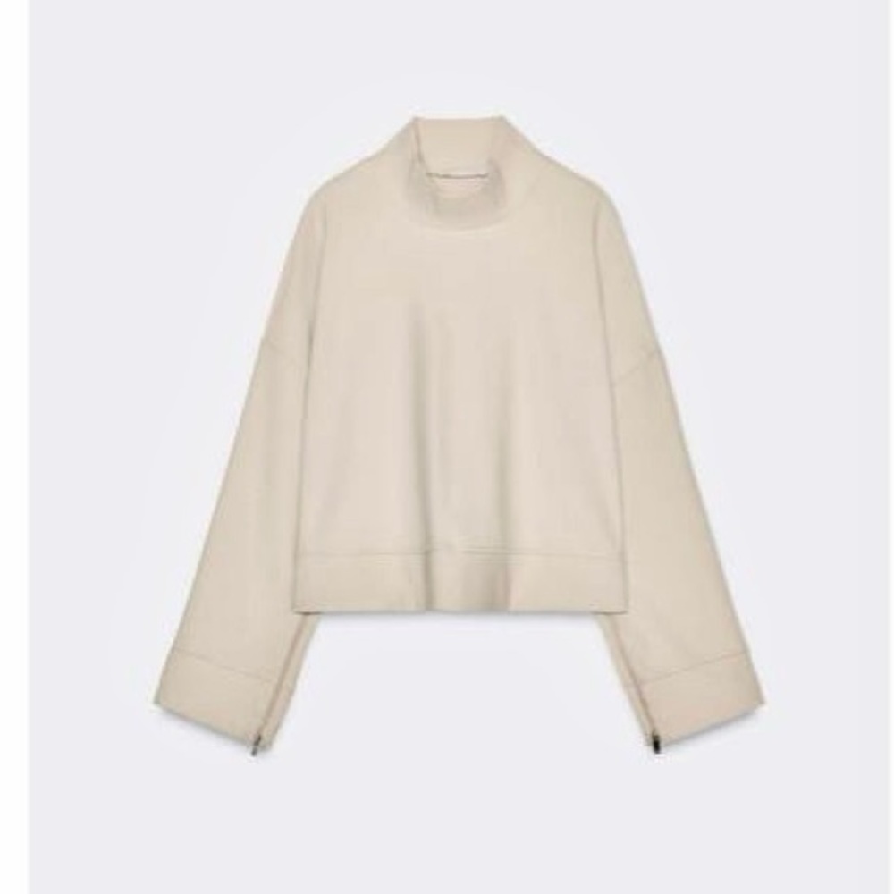 Zara NWT ivory cream off white pullover sweater top with zipper sleeve detail